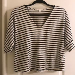 Anthropologie navy and cream striped top